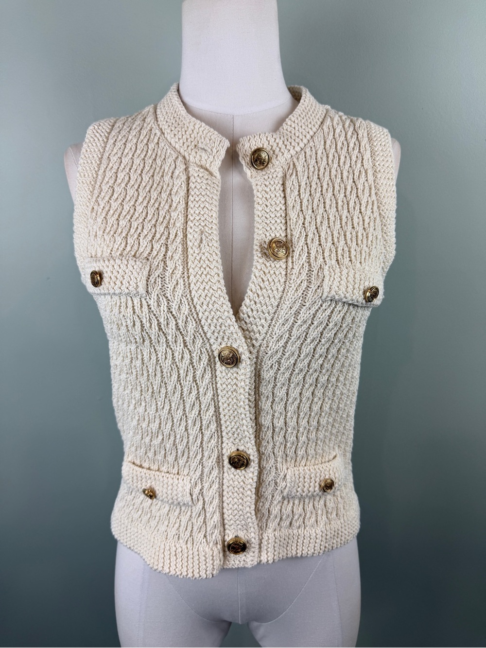 Joie Ivory Cable knit Old Money Sweater Vest size Medium